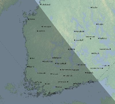 Map of the eclipse path across Finland on 06/21/2039