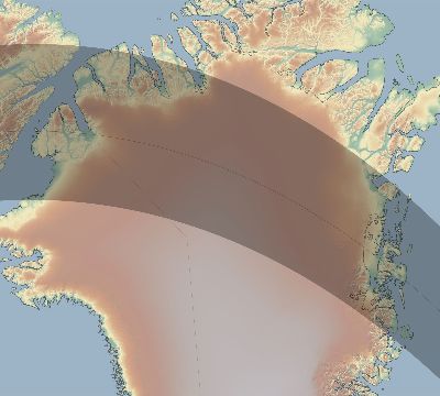 Map of the eclipse path across Greenland on 06/21/2039