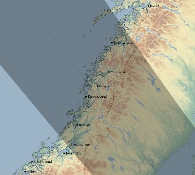 Map of the eclipse path across Norway on 06/21/2039