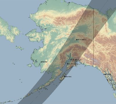 Map of the eclipse path across United States on 06/21/2039