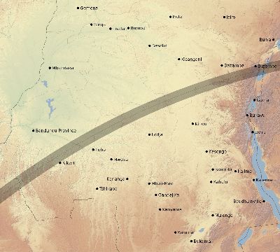 Map of the eclipse path across DR Congo on 04/30/2041