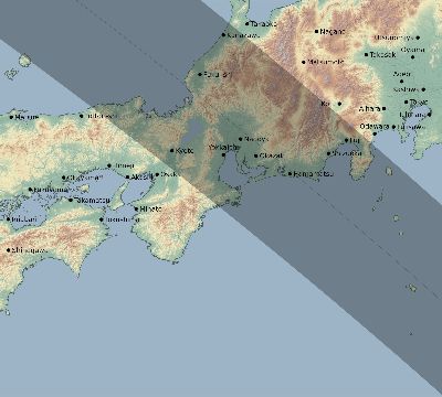 Map of the eclipse path across Japan on 10/25/2041