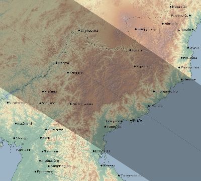 Map of the eclipse path across North Korea on 10/25/2041