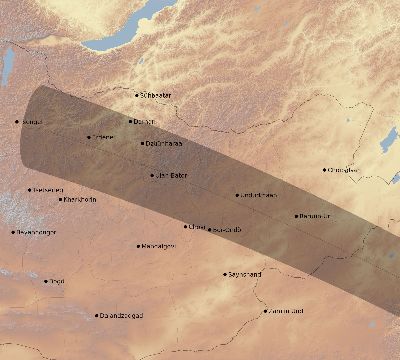 Map of the eclipse path across Mongolia on 10/25/2041