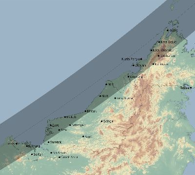 Map of the eclipse path across Malaysia on 04/20/2042