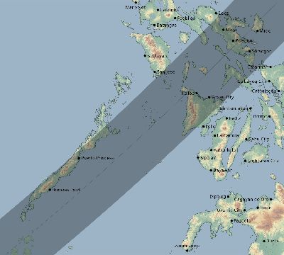 Map of the eclipse path across Philippines on 04/20/2042