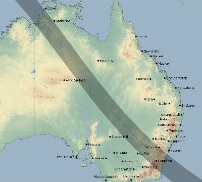 Map of the eclipse path across Australia on 10/14/2042