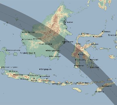 Map of the eclipse path across Indonesia on 10/14/2042