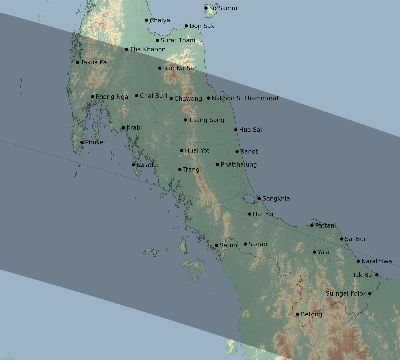 Map of the eclipse path across Thailand on 10/14/2042