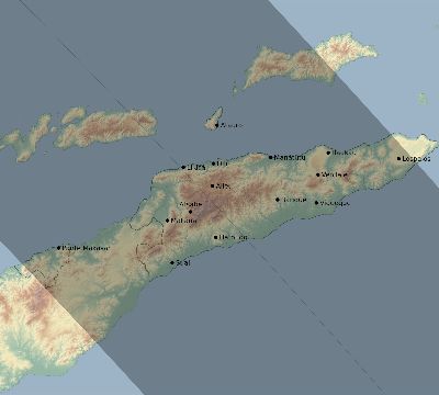 Map of the eclipse path across Timor-Leste on 10/14/2042
