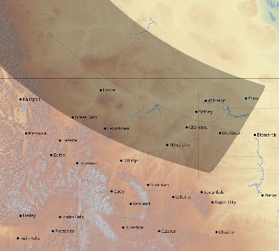 Map of the eclipse path across United States on 08/23/2044