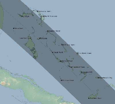 Map of the eclipse path across Bahamas on 08/12/2045