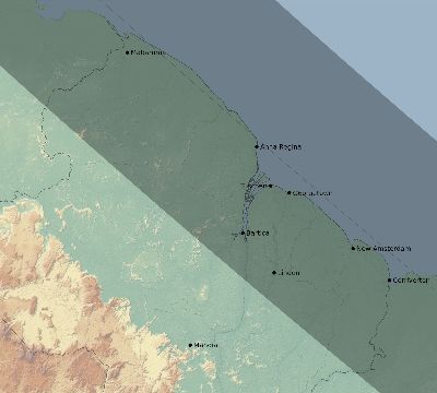 Map of the eclipse path across Guyana on 08/12/2045