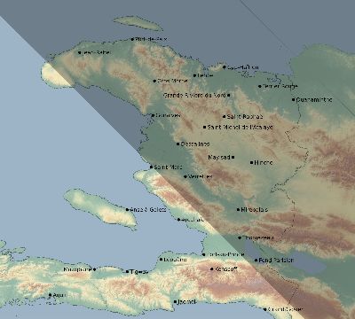 Map of the eclipse path across Haiti on 08/12/2045