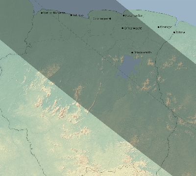 Map of the eclipse path across Suriname on 08/12/2045