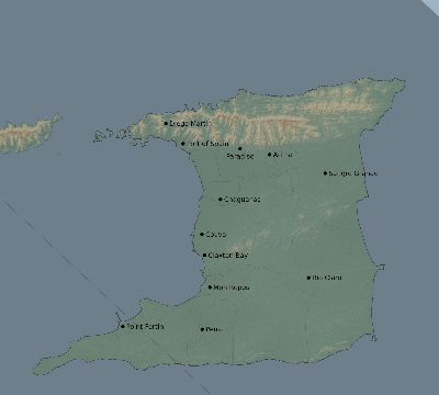 Map of the eclipse path across Trinidad and Tobago on 08/12/2045