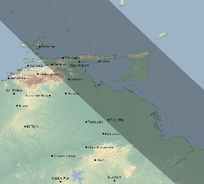 Map of the eclipse path across Venezuela on 08/12/2045