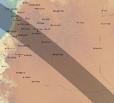 Map of the eclipse path across Angola on 08/02/2046