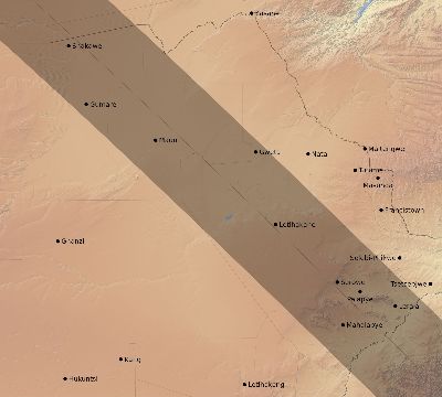 Map of the eclipse path across Botswana on 08/02/2046