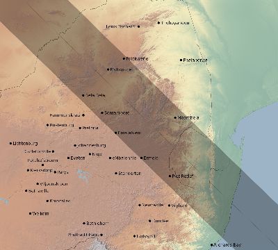 Map of the eclipse path across South Africa on 08/02/2046