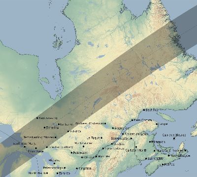 Map of the eclipse path across Canada on 06/11/2048