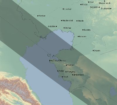 Map of the eclipse path across Kazakhstan on 06/11/2048