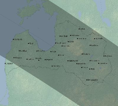 Map of the eclipse path across Latvia on 06/11/2048