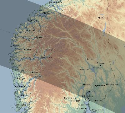 Map of the eclipse path across Norway on 06/11/2048