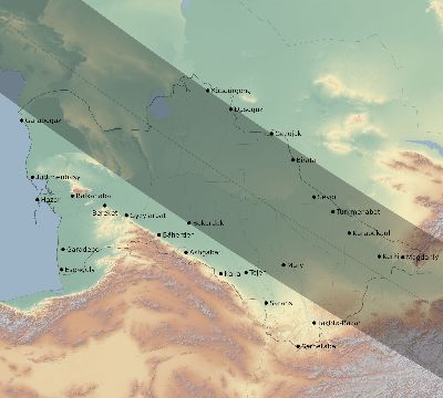 Map of the eclipse path across Turkmenistan on 06/11/2048