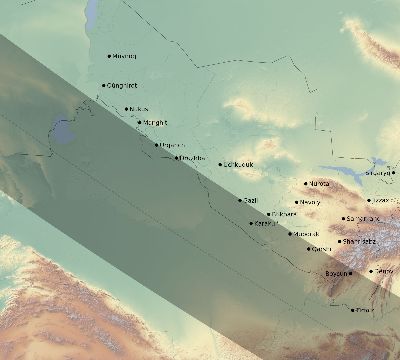 Map of the eclipse path across Uzbekistan on 06/11/2048