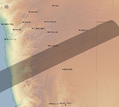 Map of the eclipse path across Namibia on 12/05/2048