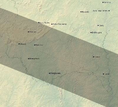 Map of the eclipse path across Burkina Faso on 05/31/2049