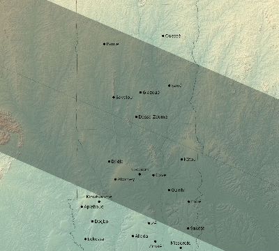 Map of the eclipse path across Benin on 05/31/2049