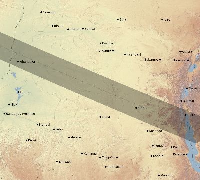 Map of the eclipse path across DR Congo on 05/31/2049