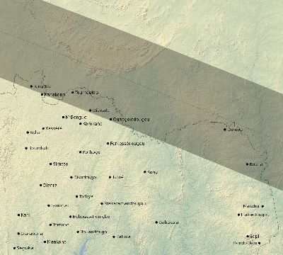 Map of the eclipse path across Côte d'Ivoire (Ivory Coast) on 05/31/2049