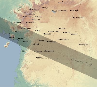 Map of the eclipse path across Cameroon on 05/31/2049