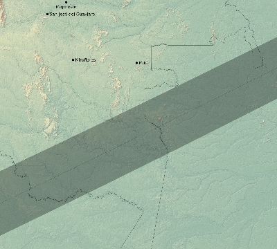 Map of the eclipse path across Colombia on 05/31/2049