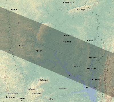 Map of the eclipse path across Ghana on 05/31/2049