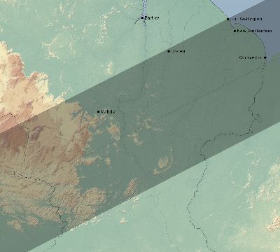 Map of the eclipse path across Guyana on 05/31/2049