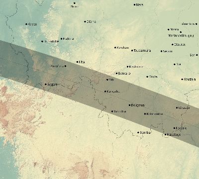 Map of the eclipse path across Mali on 05/31/2049