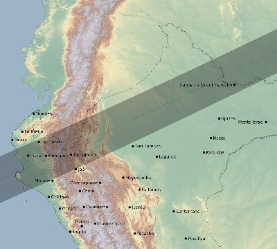 Map of the eclipse path across Peru on 05/31/2049