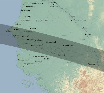 Map of the eclipse path across Senegal on 05/31/2049
