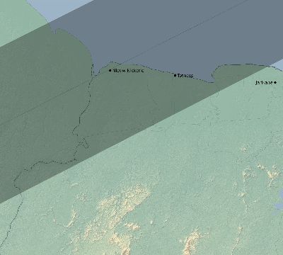 Map of the eclipse path across Suriname on 05/31/2049