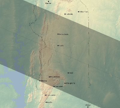 Map of the eclipse path across Togo on 05/31/2049