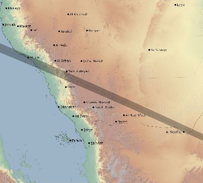 Map of the eclipse path across Saudi Arabia on 11/25/2049