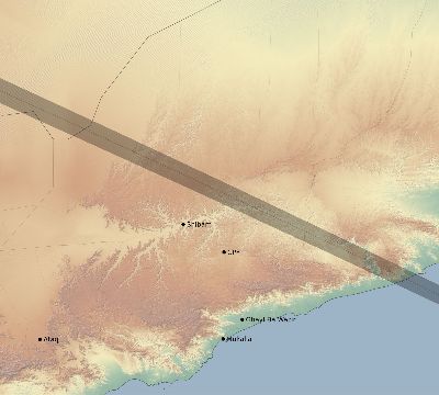 Map of the eclipse path across Yemen on 11/25/2049