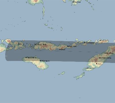 Map of the eclipse path across Indonesia on 09/22/2052