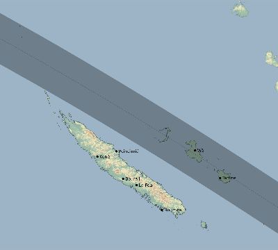 Map of the eclipse path across New Caledonia on 09/22/2052