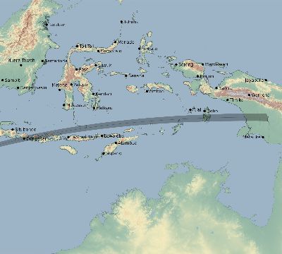 Map of the eclipse path across Indonesia on 03/20/2053