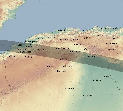 Map of the eclipse path across Algeria on 09/12/2053